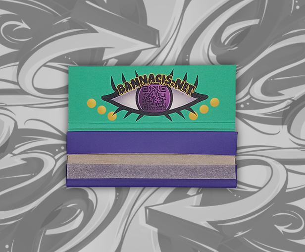 inside view of purple and green pack of rolling papers